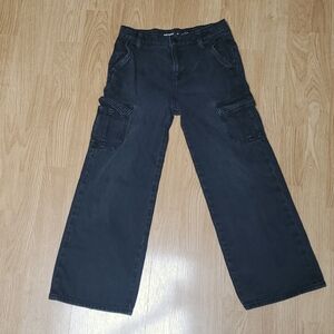 Girls black high rise wide leg jeans